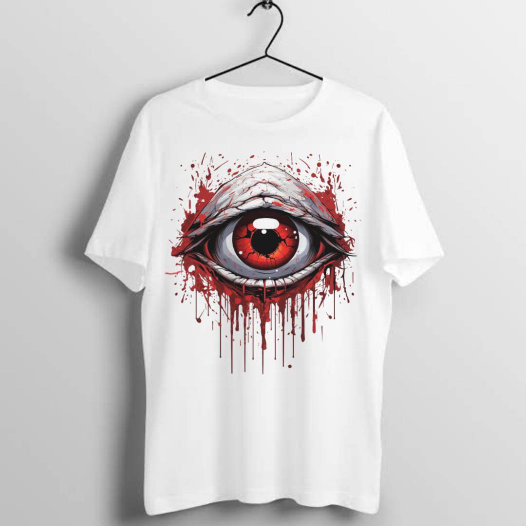 Male Round Neck Half Sleeve White Graphic T-Shirt